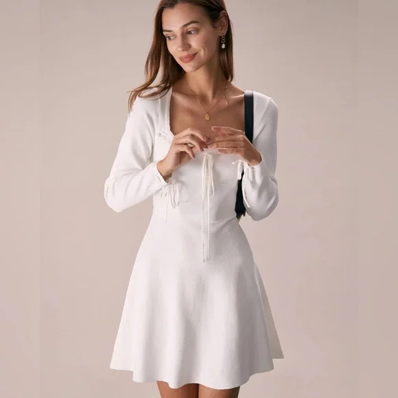 NWT RIHOAS The White Square Neck Sweater Mini Dress Sz S - Picture 3 of 7